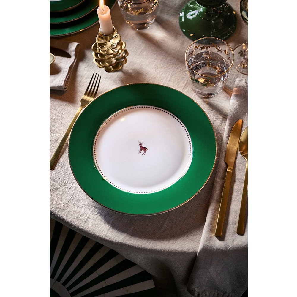 Plate Love Birds Deer Dark Green 26.5cm