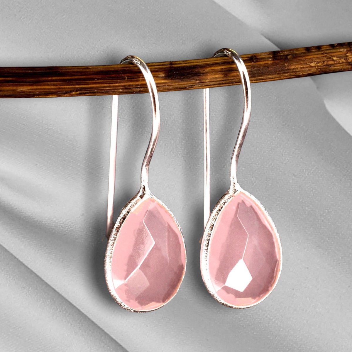 925 sterling zilveren rozenkwarts oorbellen - elegante edelsteen sieraden OHR925-102