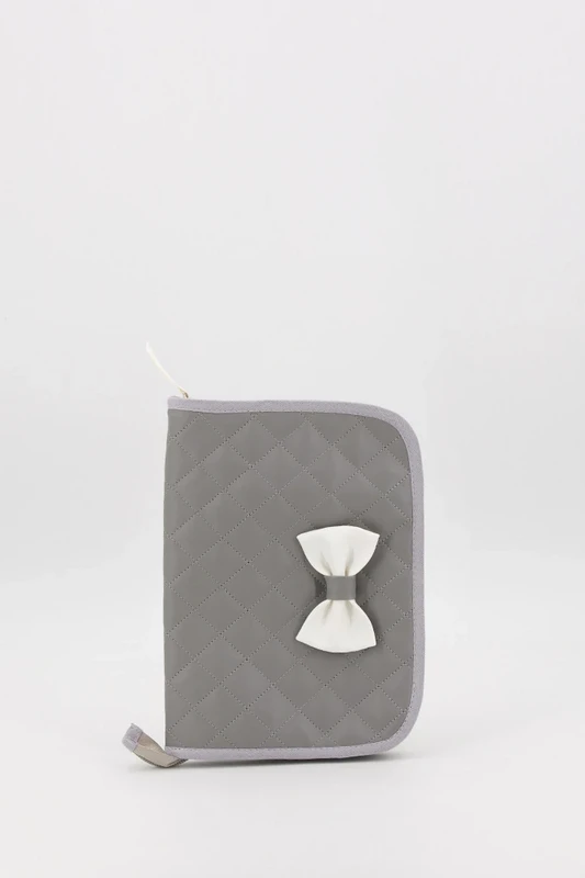 Porte-documents matelassé pour bébé avec nœud, gris