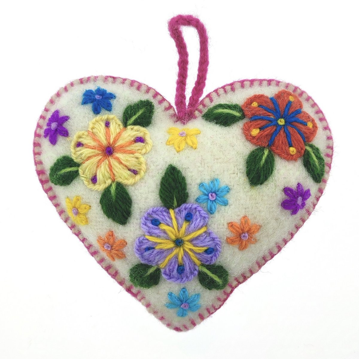 Adorno de corazón, multicolor, 100% lana de oveja