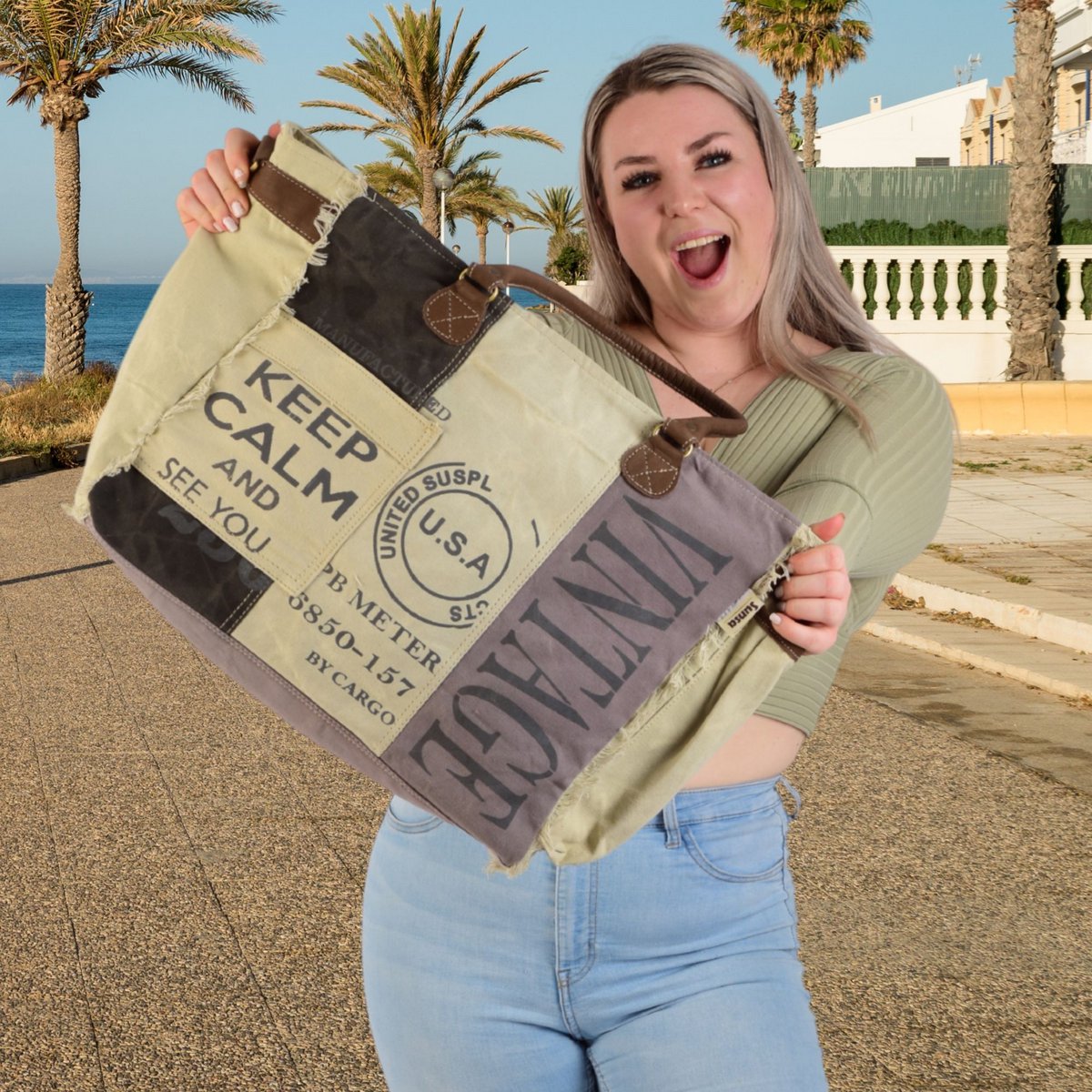 Sac vintage Sunsa. Sac à main week-end. Acheteurs rétro. Sac de bain/sac de sport XXL. Sac bandoulière en toile avec cuir