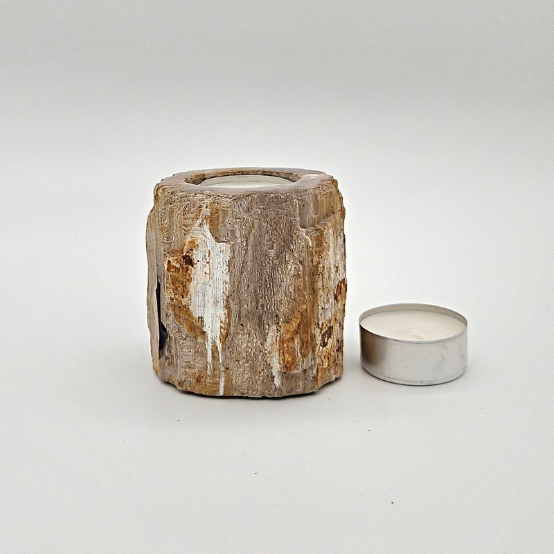 Portavelas de madera petrificada – Objeto natural único