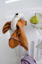 Tapa de cocina (paño de cocina) / detalle de contraste de arcilla y lila, 100% de lino