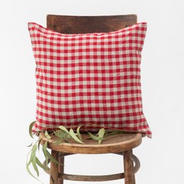 Kissenbezug aus rotem Gingham-Leinen
