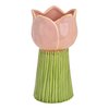 Vase Tulpe aus Porzellan, Pink/Grün (B/H/T) 9x18x9cm