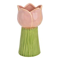 Vase tulip made of porcelain, pink/green (b/h/t) 9x18x9cm