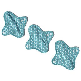 Compresses Ecofit Mini Reach, 3 units, intimate care product, available in Azulejo, Berenjena, Japonesa, Melocotón, Natural, and Paraíso color variants, with a textured, patterned design.