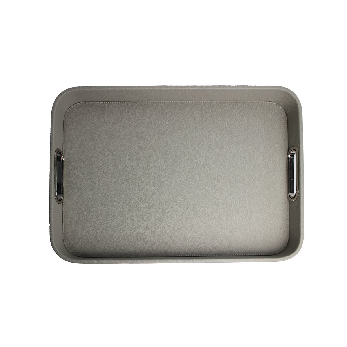 Tablette en cuir synthétique gris clair en cuir lisse avec poignées en acier inoxydable 45 × 33 × 6cm