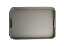 Tablette en cuir synthétique gris clair en cuir lisse avec poignées en acier inoxydable 45 × 33 × 6cm