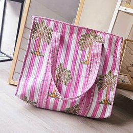 Blockprint schoudertas palmboom roze
