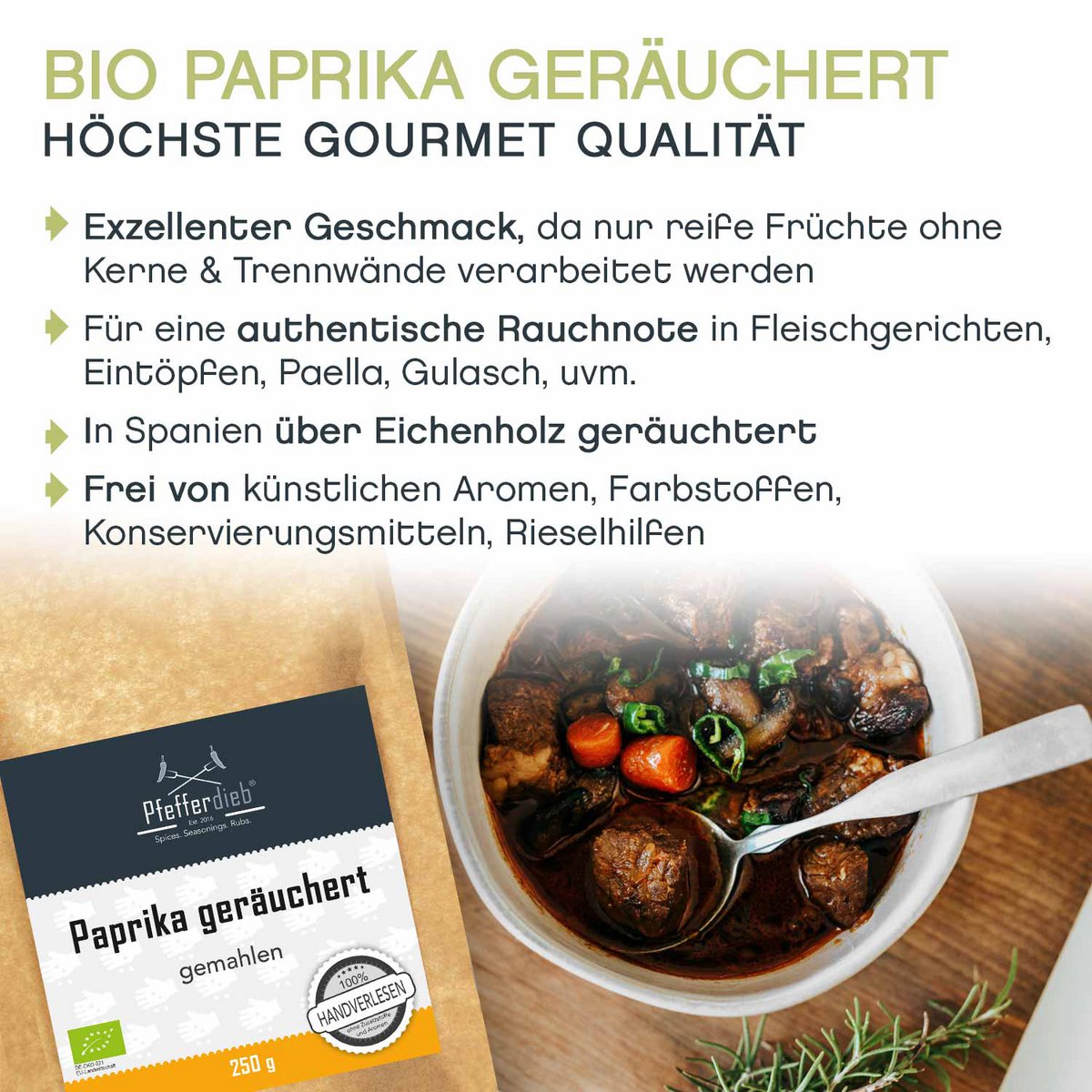 Gerookte paprika, gemalen, zoet, bio, 250g
