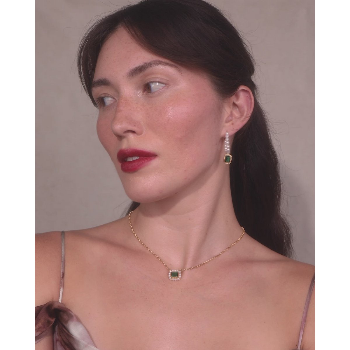 Luccichio Green Quartz y Pearl Collar
