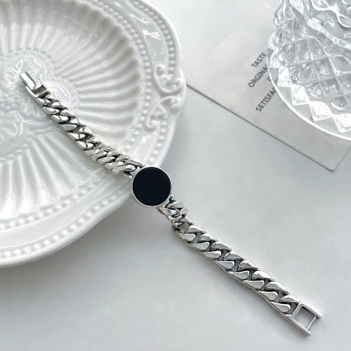 Kubanisches Kettenarmband aus Sterlingsilber – Schwarzer Onyx