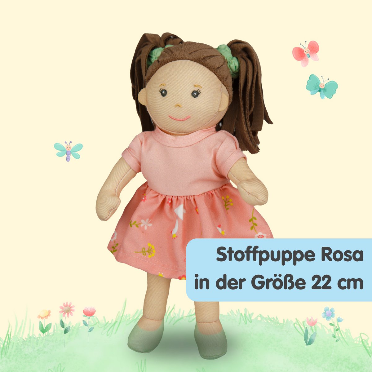 Bambola in tessuto "rosa" con vestito per indossare e estrarre, 22 cm