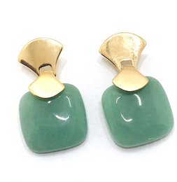 Frameless square earrings featuring rose howlite gemstones in a green color. The earrings have a modern, minimalist design with a gold-tone metal frame.
