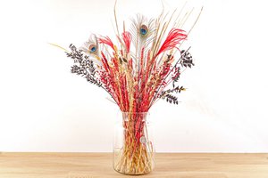 Droogbloemen - Rood & Goud - Droogboeket - 70cm