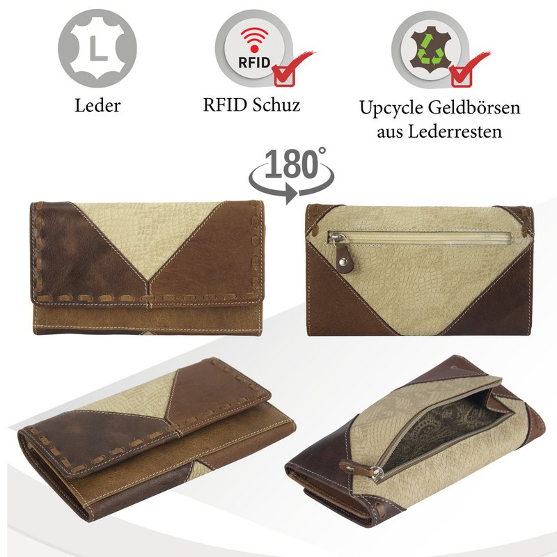 Cartera de mujer Sunsa. monedero de cuero. Cartera con protección RFID. Cartera sostenible hecha con retales de cuero. Cartera de mujer grande con muchos compartimentos para tarjetas de crédito: cartera/cartera para mujer, la mejor idea de regalo.