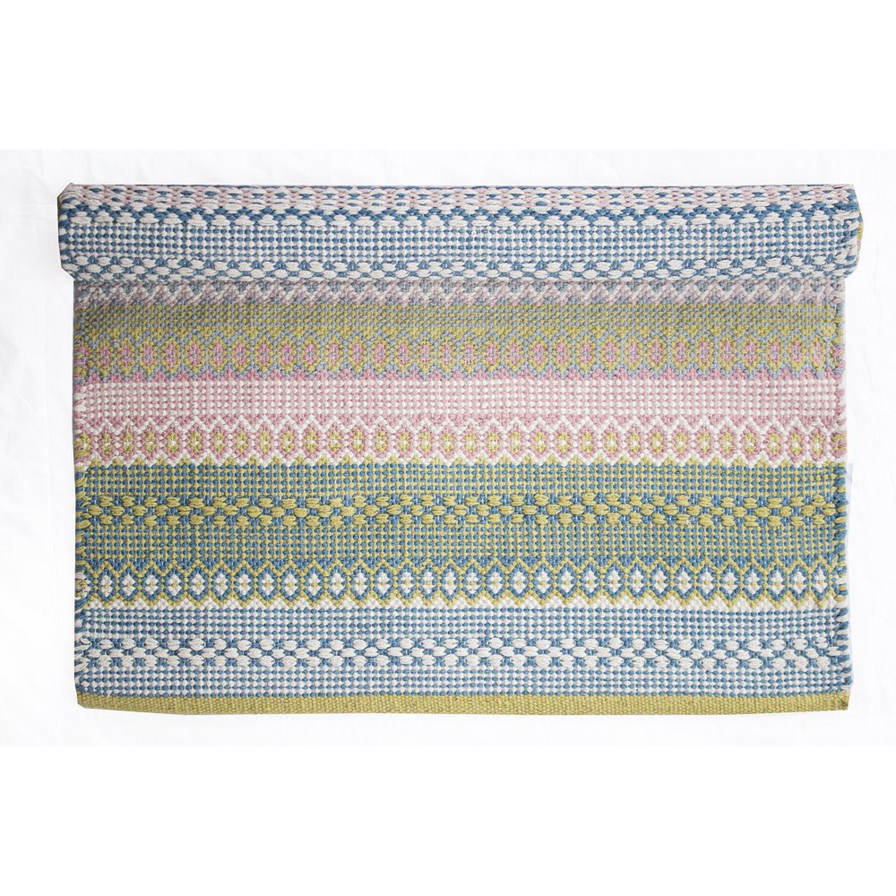 Light blue, pink & green rug 100% Cotton 60x90 cm