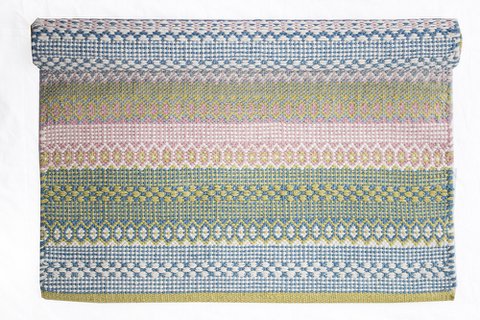 Hellblauer, rosa & grüner Teppich 100% Baumwolle 60x90 cm
