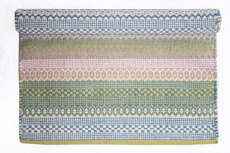 Light blue, pink & green rug 100% Cotton 60x90 cm