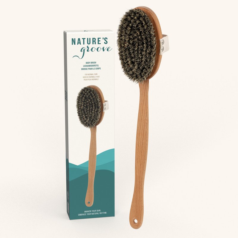 Wooden natural body brush with long detachable handle