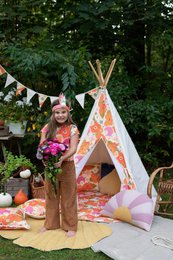 Tipi- en mattenset “Picknick met de bloemen”.