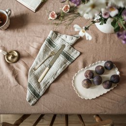 Green Stripe Vintage Linen Napkins Set of 2
