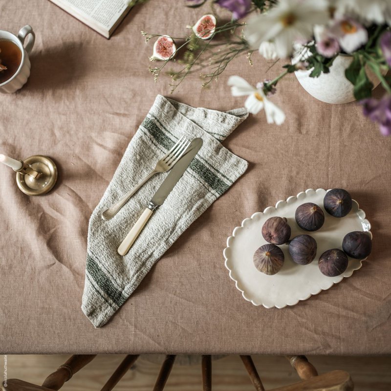 Green Stripe Vintage Linen Napkins Set of 2