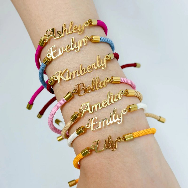 Personaliseret farverig rebkæde brugerdefineret navn armbånd Personaliseret justerbar navn smykker til piger