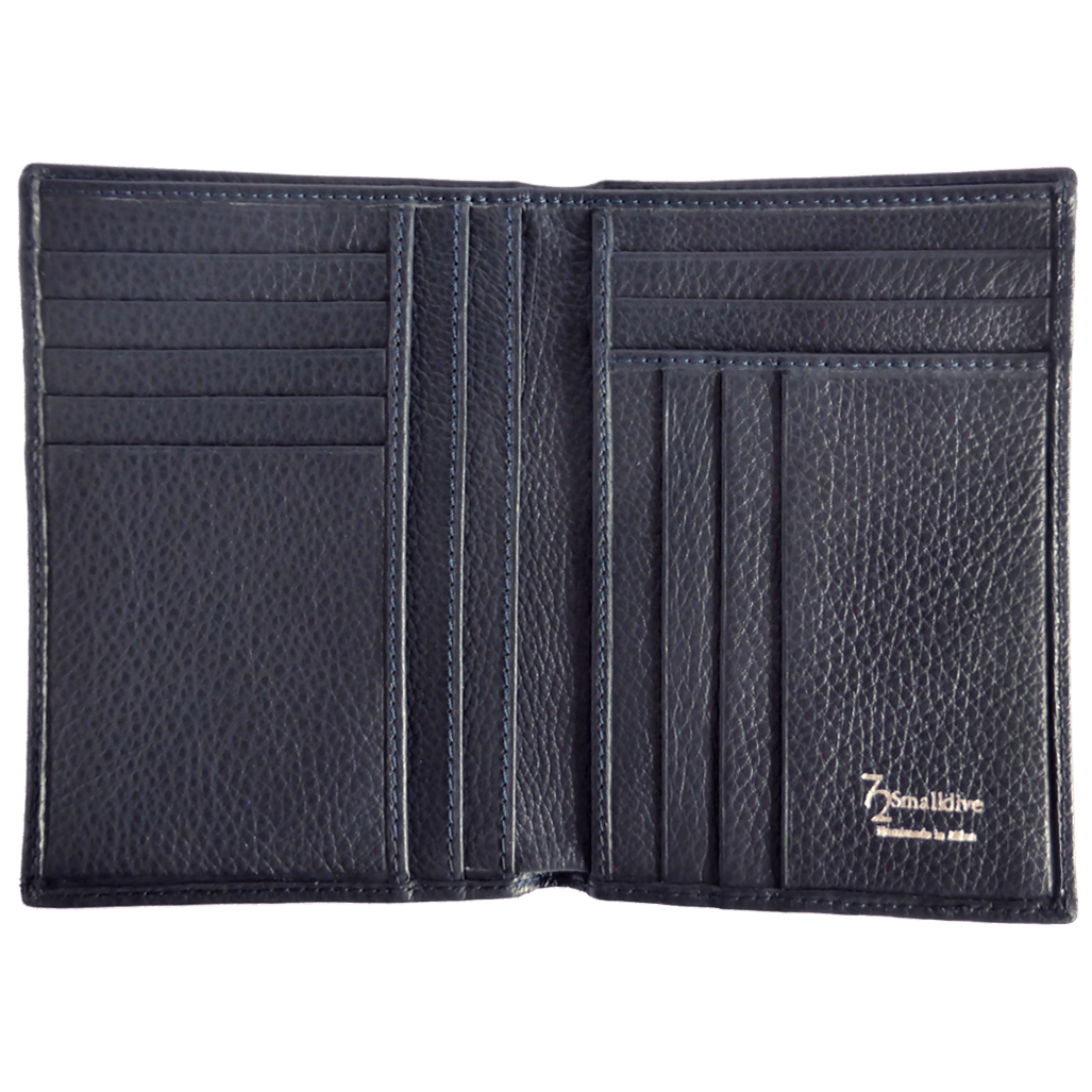 Brieftasche aus gekrispeltem Leder mit 8 Kreditkartenfächern Blau