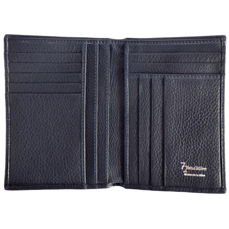 Brieftasche aus gekrispeltem Leder mit 8 Kreditkartenfächern Blau