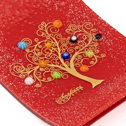 Havered rechteckige Wanduhr, in Murano -Glas, Geschenkidee, Gefälligkeiten, goldener Dekorationsbaum des Lebens