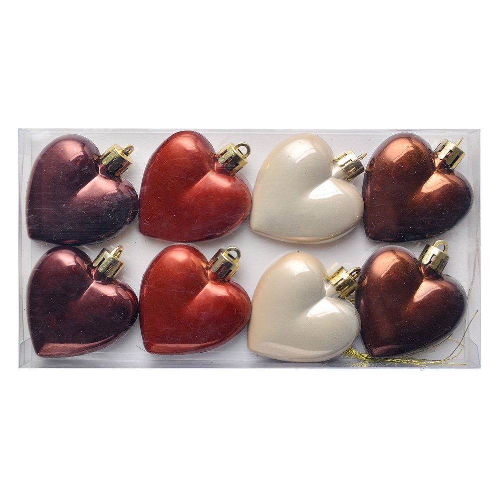 Kerstbal Set van 8 Hart 5 cm Meerkleurig Kunststof