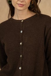 Cardigan col rond court boutonné en alpaga et laine