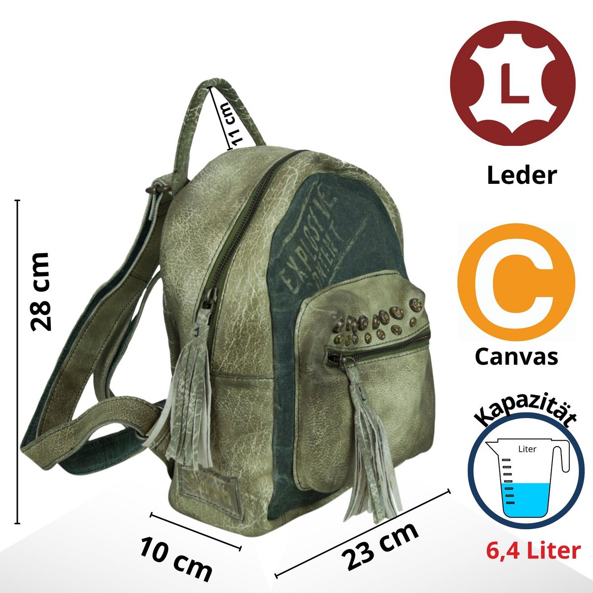 Sunsa leren/canvas rugzak. Vintage rugzak, retro dagrugzak. City rugzaktas voor dames/meisjes in een uniek design. Mini vrijetijdsrugzak voor dagelijks gebruik.
