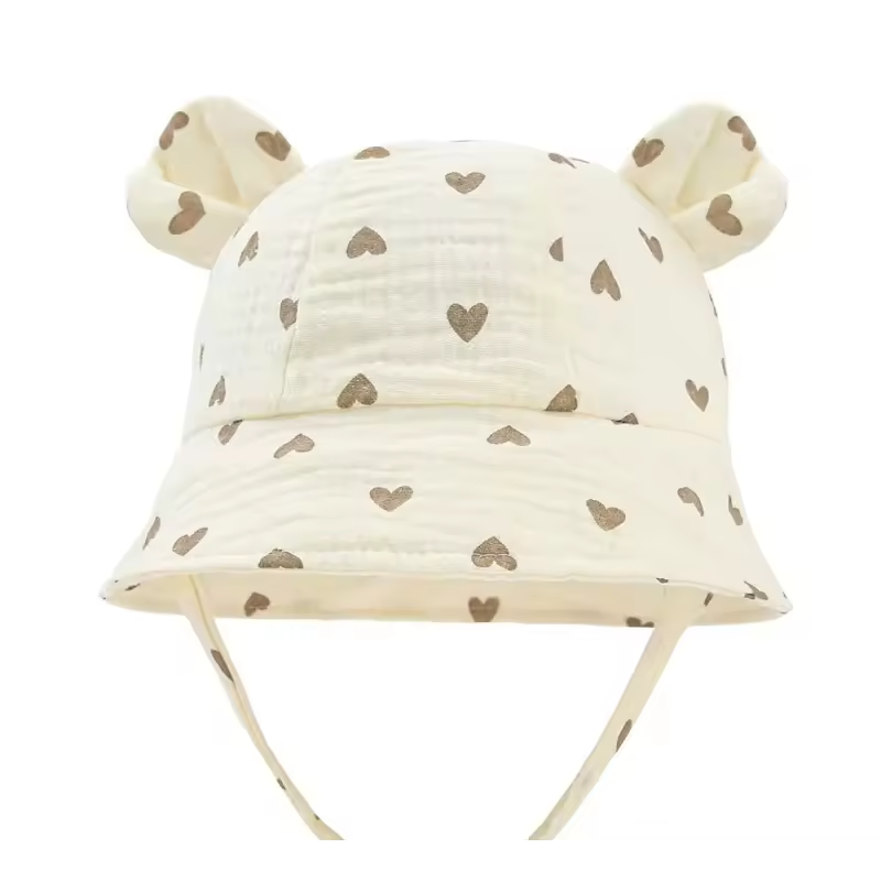 Hydrofiele zonnehoed voor baby - Beige met Hartjes