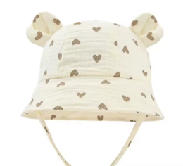 Hydrophiler Sonnenhut für Baby – Beige mit Herzen