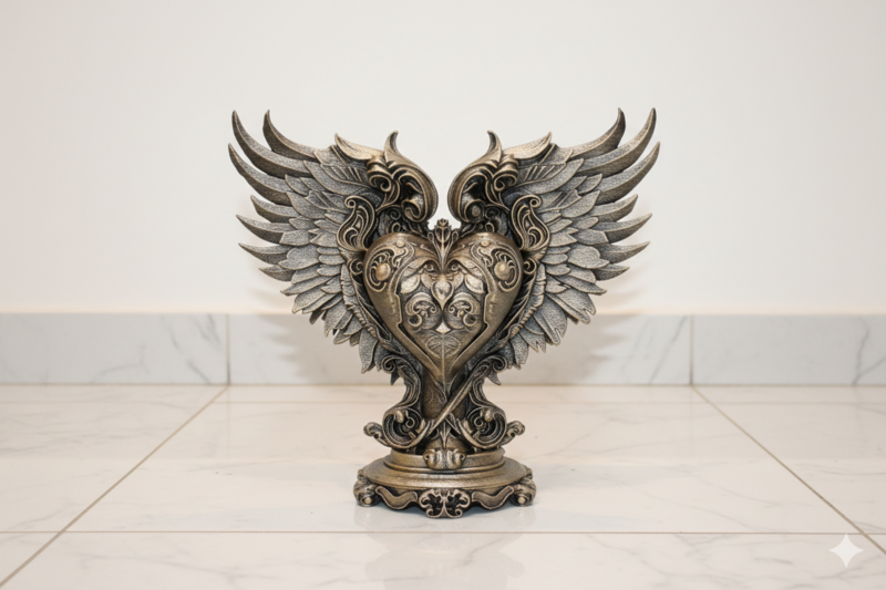 Sculpture de cœur ailé – peinte à la main