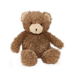 Soft brown teddy bear plushie with fuzzy texture, round shape, huggable toy for children
