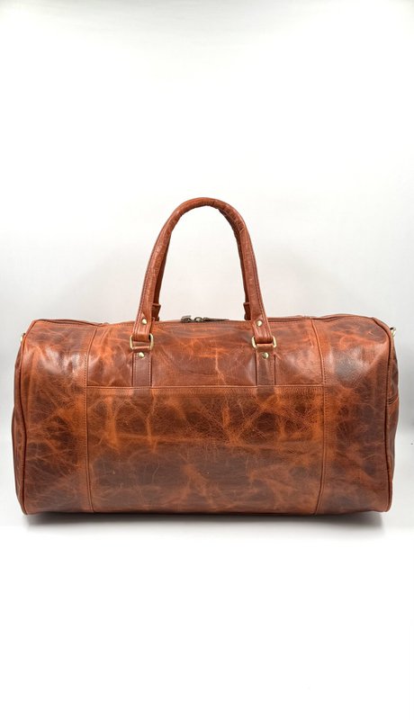 Håndlavet marokkansk rejsetaske i læder – Artisan 6-lommers "Brick Brown" duffel med dedikeret skorum