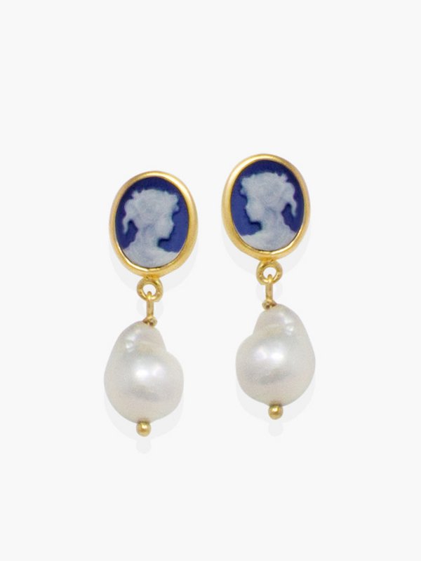Orecchini Mini Cammeo Blu E Perle