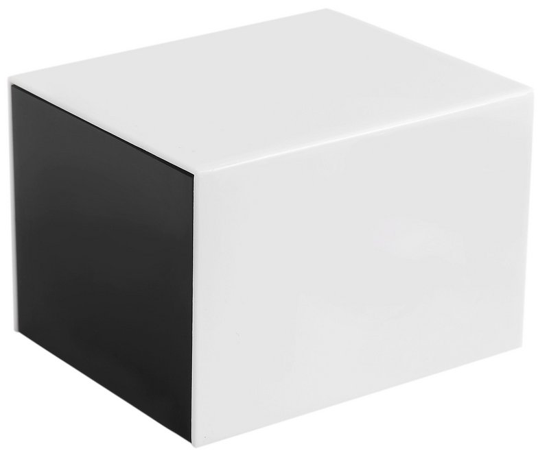 Plastic watch box, black/white, hinged lid, pack of 12, 9.9 cm x 8.1 cm x 6.8 cm