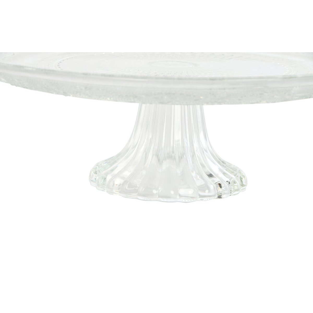 GLASS PLATE 29X29X9.2 TRANSPARENT ENGRAVED FOOT PC210369