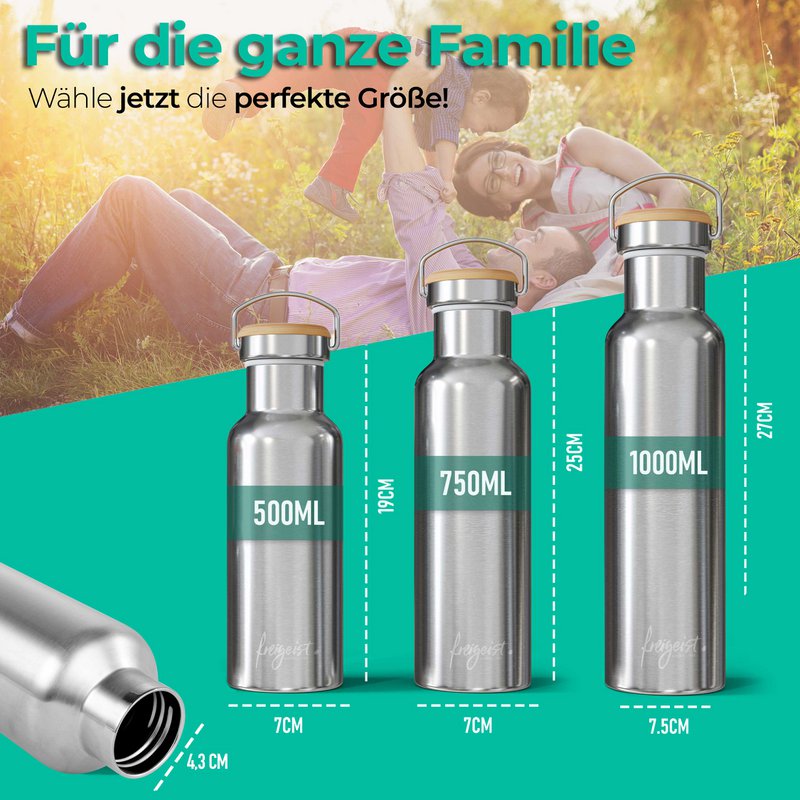 Termokande lavet af rustfrit stål | Drikkeflaske, dobbeltvægget, vakuumisoleret | 750 ml