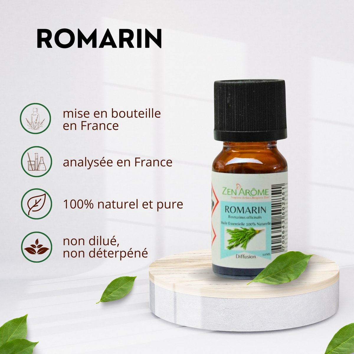 Etherische olie - Rozemarijn - 10 ml - Gebruik voor diffusie - Verpakt in Frankrijk