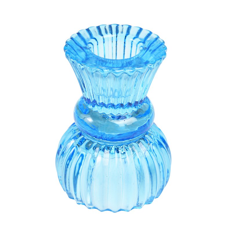 Double ended glass candle holder - Blue