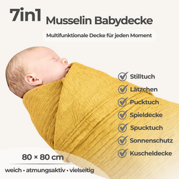 Curry yellow 4 in 1 Muslin Baby Blanket