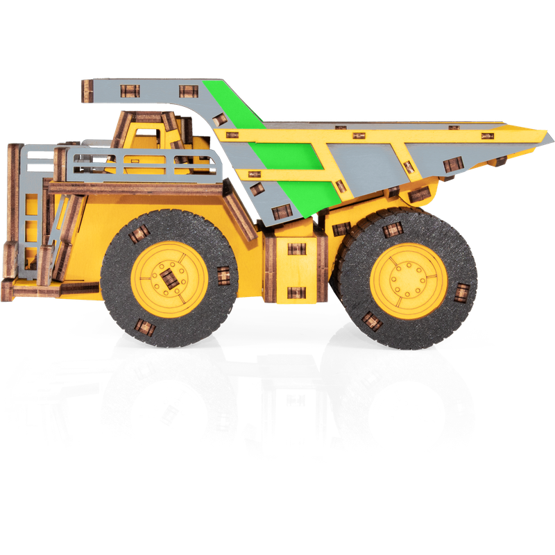 Eco Wood Art (EWA) 3D-Puzzle aus mechanischem Holz, Hybrid-Bergbau-Muldenkipper Belaz-7513M, 4233, Farbe Gelb, 18 x 9 x 10 cm
