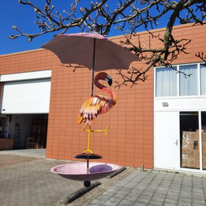 Tuindecoratie, Vogelvoerbakje met Flamingo, Art Bizniz, Roze, BW24198, Metaal, 30x30x53 cm