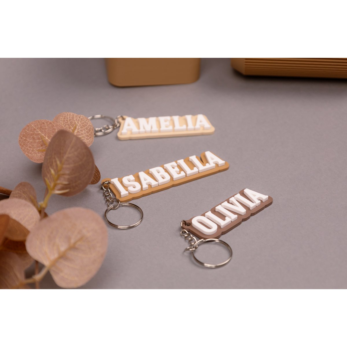 Custom Name Keychain - Personalized Keyring - Sustainable Gift for Her, Him, or Kids - Neutral Tone Bag Charm, School Graduation Gift